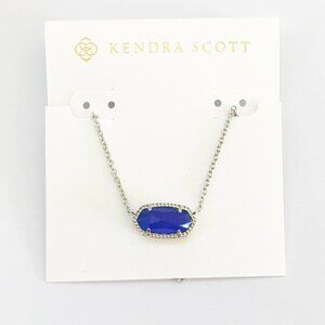 Kendra Scott Silver Tone Cobalt Cat's Eye Elisa Short Pendant Necklace
